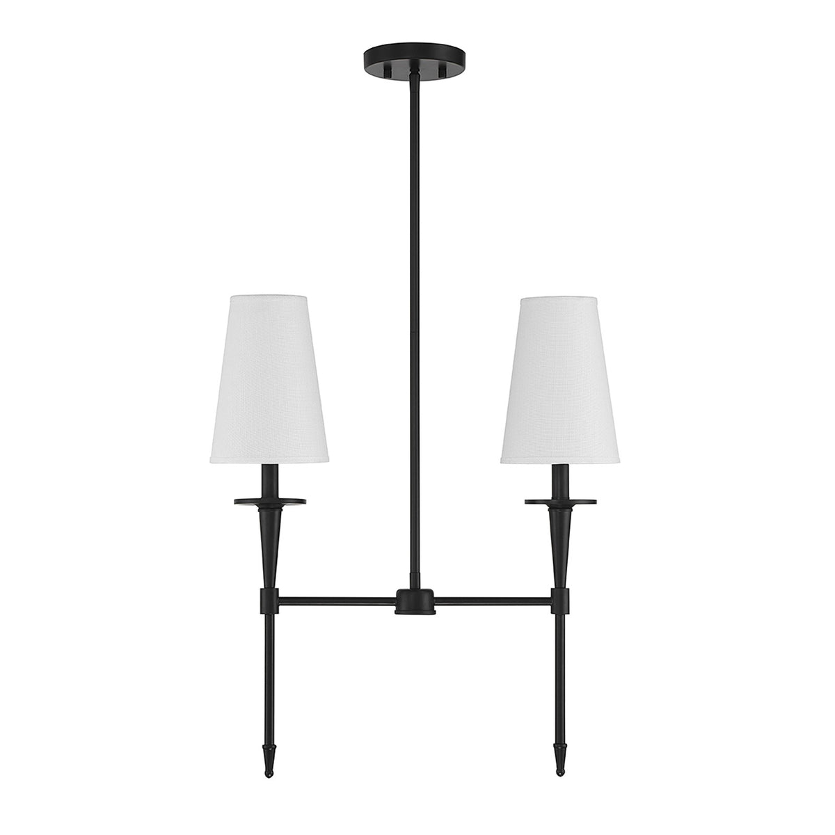 Savoy House Trundle 20in 2-Light Linear Chandelier | Neo-Traditional Matte Black and White Linen | Kitchen Island & Dining Room | Model L1-5607-2-89