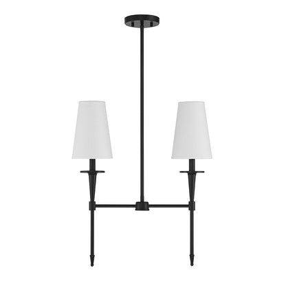 Savoy House Trundle 20in 2-Light Linear Chandelier | Neo-Traditional Matte Black and White Linen | Kitchen Island & Dining Room | Model L1-5607-2-89
