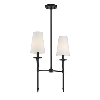 Savoy House Trundle 20in 2-Light Linear Chandelier | Neo-Traditional Matte Black and White Linen | Kitchen Island & Dining Room | Model L1-5607-2-89