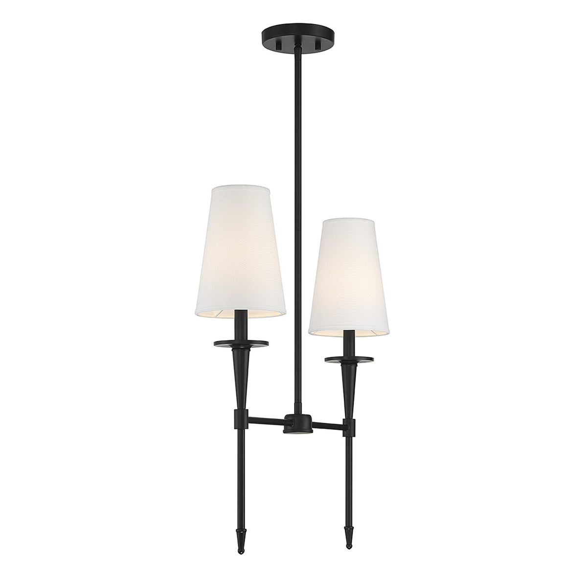 Savoy House Trundle 20in 2-Light Linear Chandelier | Neo-Traditional Matte Black and White Linen | Kitchen Island & Dining Room | Model L1-5607-2-89