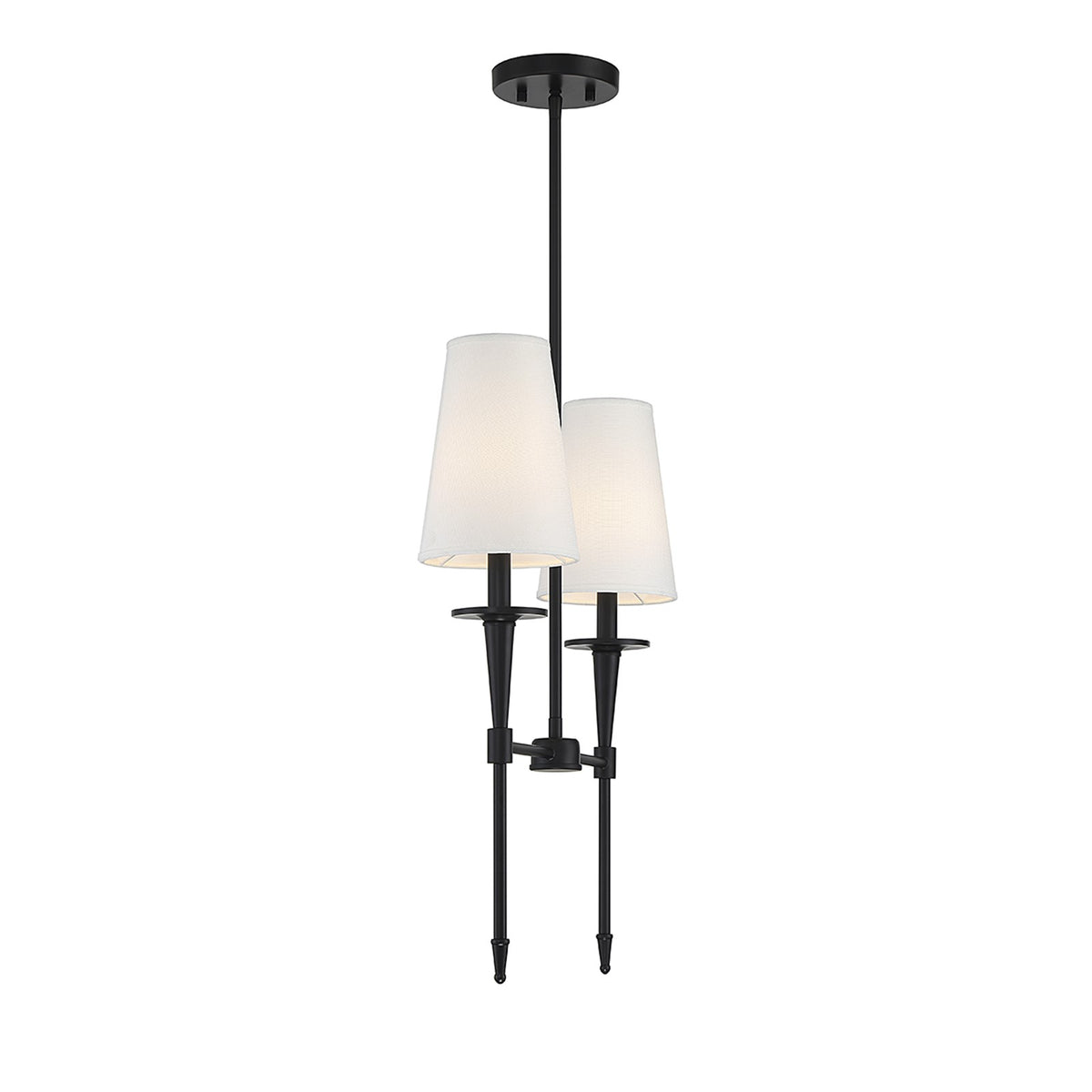 Savoy House Trundle 20in 2-Light Linear Chandelier | Neo-Traditional Matte Black and White Linen | Kitchen Island & Dining Room | Model L1-5607-2-89