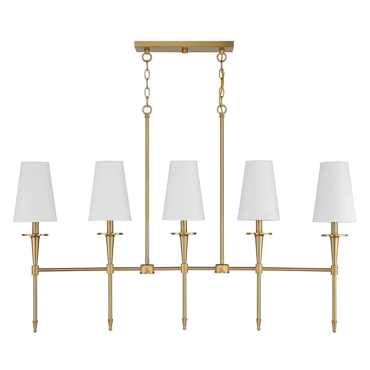 Savoy House Trundle 48in 5-Light Linear Chandelier | Neo-Traditional Warm Brass and White Linen | Kitchen Island & Dining Room | Model L1-5609-5-322
