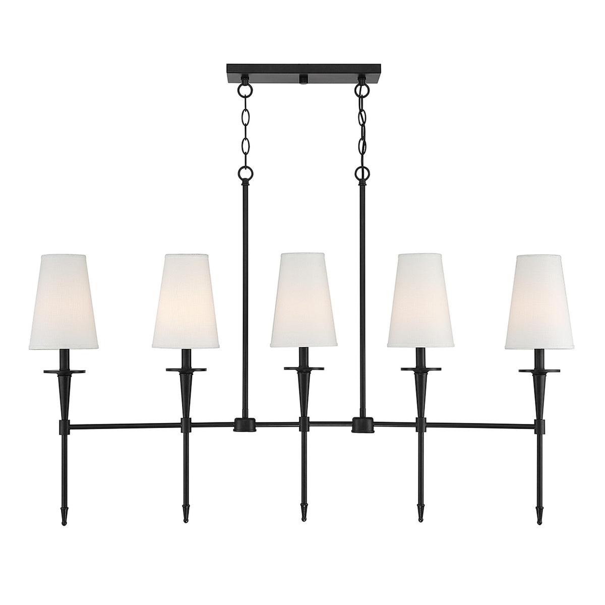 Savoy House Trundle 48in 5-Light Linear Chandelier | Neo-Traditional Matte Black and White Linen | Kitchen Island & Dining Room | Model L1-5609-5-89