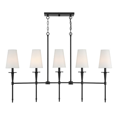 Savoy House Trundle 48in 5-Light Linear Chandelier | Neo-Traditional Matte Black and White Linen | Kitchen Island & Dining Room | Model L1-5609-5-89
