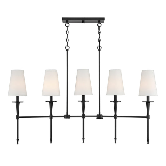 Savoy House Trundle 48in 5-Light Linear Chandelier | Neo-Traditional Matte Black and White Linen | Kitchen Island & Dining Room | Model L1-5609-5-89