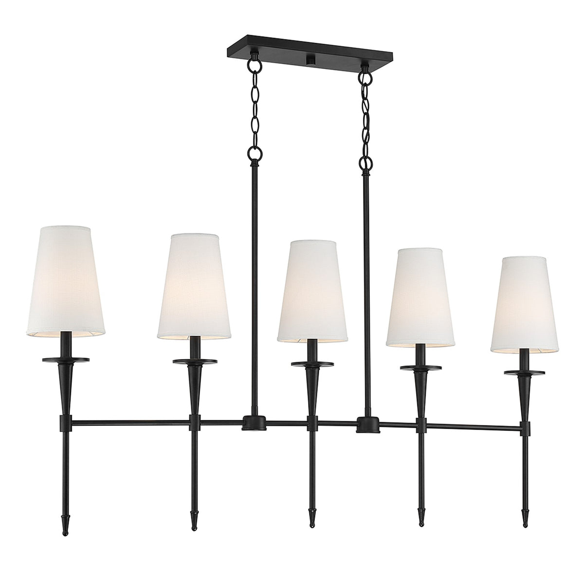 Savoy House Trundle 48in 5-Light Linear Chandelier | Neo-Traditional Matte Black and White Linen | Kitchen Island & Dining Room | Model L1-5609-5-89