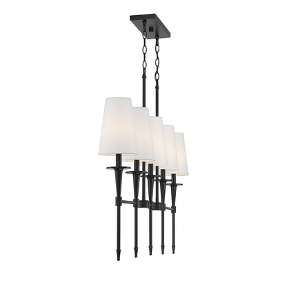 Savoy House Trundle 48in 5-Light Linear Chandelier | Neo-Traditional Matte Black and White Linen | Kitchen Island & Dining Room | Model L1-5609-5-89