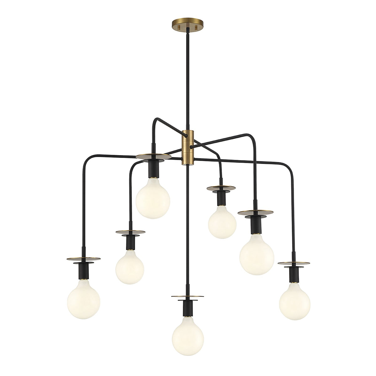 Savoy House Godfrey 38in 7-Light Chandelier | Modern Matte Black and Warm Brass Metal | Dining Room & Foyer | 38 x 38 x 30 in | Model L1-6005-7-143