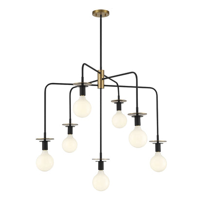 Savoy House Godfrey 38in 7-Light Chandelier | Modern Matte Black and Warm Brass Metal | Dining Room & Foyer | 38 x 38 x 30 in | Model L1-6005-7-143