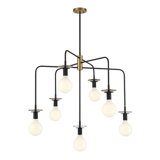 Savoy House Godfrey 38in 7-Light Chandelier | Modern Matte Black and Warm Brass Metal | Dining Room & Foyer | 38 x 38 x 30 in | Model L1-6005-7-143