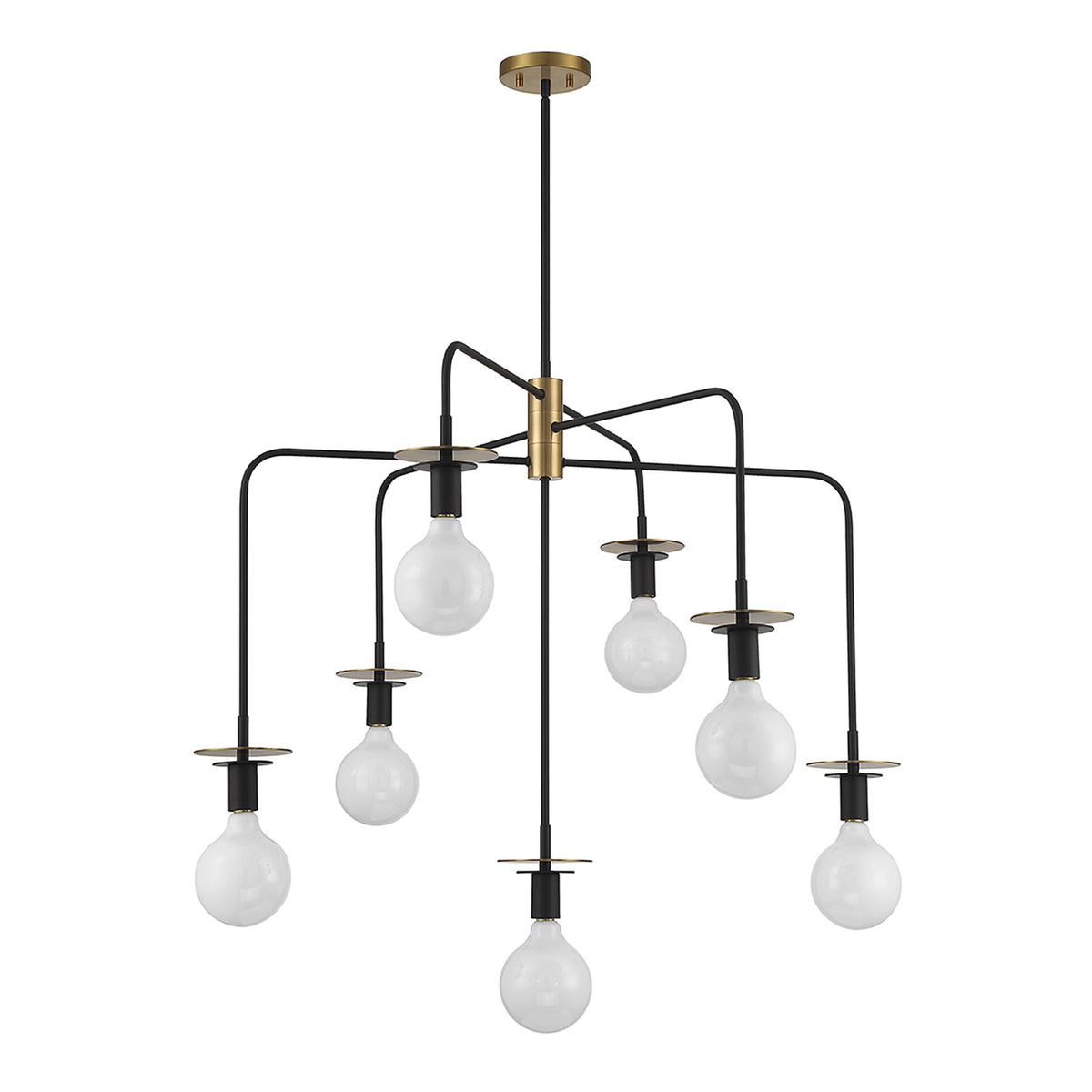 Savoy House Godfrey 38in 7-Light Chandelier | Modern Matte Black and Warm Brass Metal | Dining Room & Foyer | 38 x 38 x 30 in | Model L1-6005-7-143
