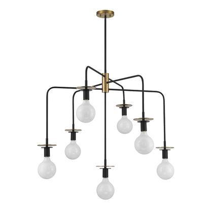 Savoy House Godfrey 38in 7-Light Chandelier | Modern Matte Black and Warm Brass Metal | Dining Room & Foyer | 38 x 38 x 30 in | Model L1-6005-7-143
