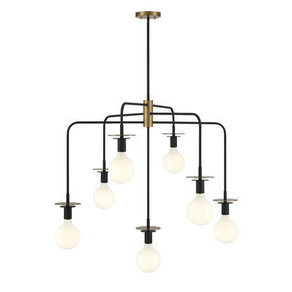 Savoy House Godfrey 38in 7-Light Chandelier | Modern Matte Black and Warm Brass Metal | Dining Room & Foyer | 38 x 38 x 30 in | Model L1-6005-7-143