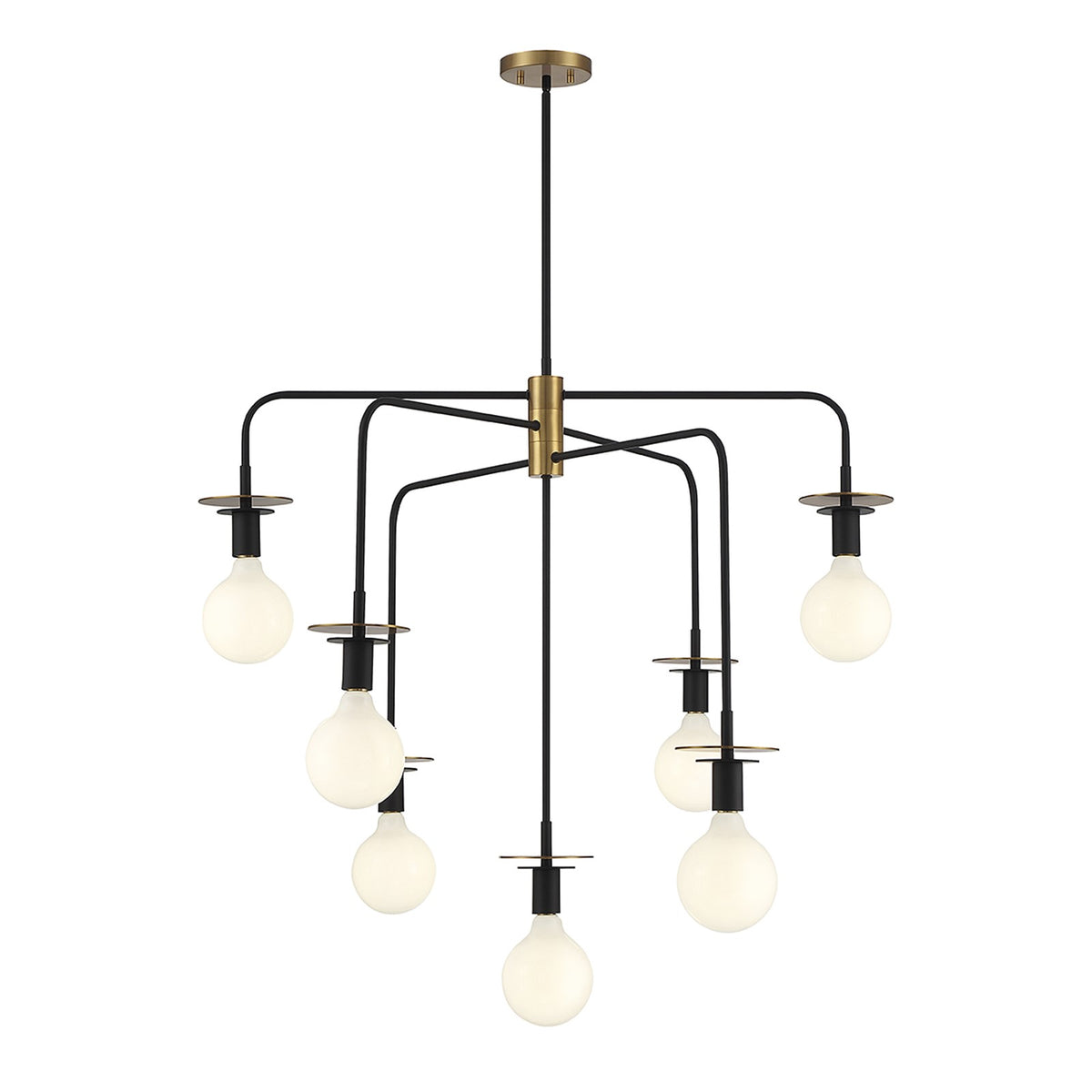 Savoy House Godfrey 38in 7-Light Chandelier | Modern Matte Black and Warm Brass Metal | Dining Room & Foyer | 38 x 38 x 30 in | Model L1-6005-7-143
