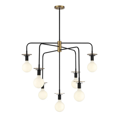 Savoy House Godfrey 38in 7-Light Chandelier | Modern Matte Black and Warm Brass Metal | Dining Room & Foyer | 38 x 38 x 30 in | Model L1-6005-7-143