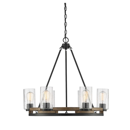 Savoy House Lynwood 28in 6-Light Chandelier | Rustic Lodge Wood-Look and Clear Seeded Glass | Dining Room & Foyer | Model L1-7600-6-185