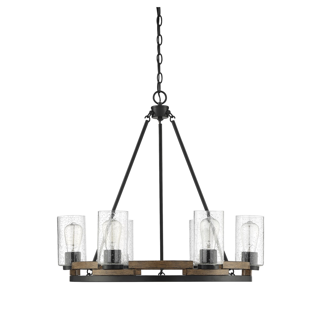 Savoy House Lynwood 28in 6-Light Chandelier | Rustic Lodge Wood-Look and Clear Seeded Glass | Dining Room & Foyer | Model L1-7600-6-185