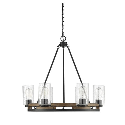 Savoy House Lynwood 28in 6-Light Chandelier | Rustic Lodge Wood-Look and Clear Seeded Glass | Dining Room & Foyer | Model L1-7600-6-185