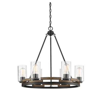 Savoy House Lynwood 28in 6-Light Chandelier | Rustic Lodge Wood-Look and Clear Seeded Glass | Dining Room & Foyer | Model L1-7600-6-185