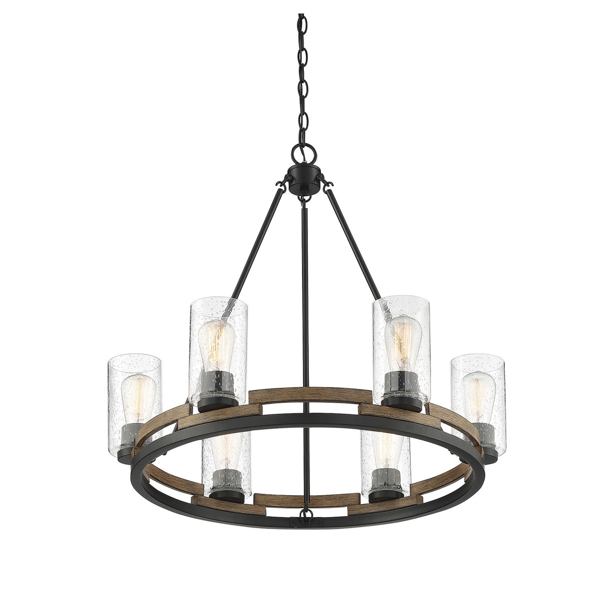 Savoy House Lynwood 28in 6-Light Chandelier | Rustic Lodge Wood-Look and Clear Seeded Glass | Dining Room & Foyer | Model L1-7600-6-185