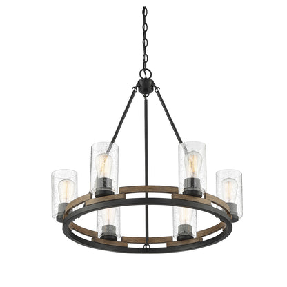 Savoy House Lynwood 28in 6-Light Chandelier | Rustic Lodge Wood-Look and Clear Seeded Glass | Dining Room & Foyer | Model L1-7600-6-185
