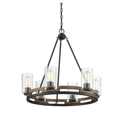 Savoy House Lynwood 28in 6-Light Chandelier | Rustic Lodge Wood-Look and Clear Seeded Glass | Dining Room & Foyer | Model L1-7600-6-185