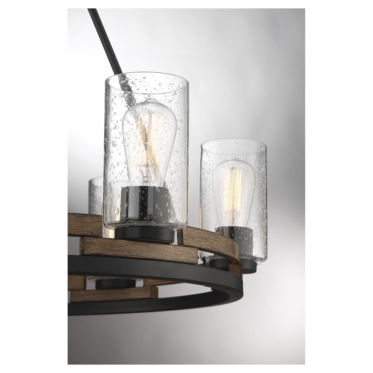 Savoy House Lynwood 28in 6-Light Chandelier | Rustic Lodge Wood-Look and Clear Seeded Glass | Dining Room & Foyer | Model L1-7600-6-185