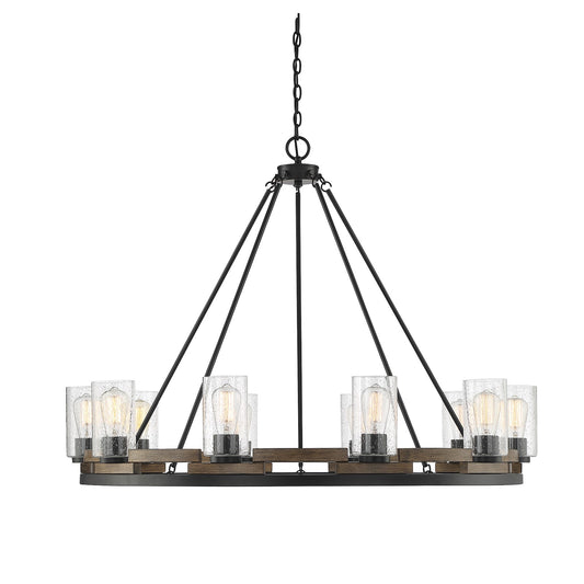 Savoy House Lynwood 45in 10-Light Chandelier | Rustic Lodge Wood-Look and Clear Seeded Glass | Dining Room & Foyer | Model L1-7602-10-185