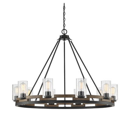 Savoy House Lynwood 45in 10-Light Chandelier | Rustic Lodge Wood-Look and Clear Seeded Glass | Dining Room & Foyer | Model L1-7602-10-185