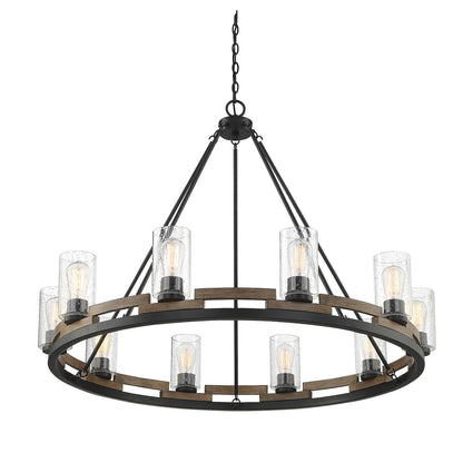 Savoy House Lynwood 45in 10-Light Chandelier | Rustic Lodge Wood-Look and Clear Seeded Glass | Dining Room & Foyer | Model L1-7602-10-185