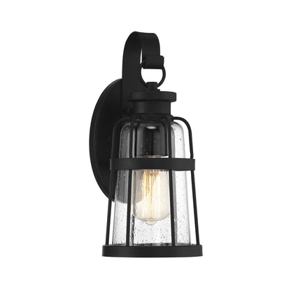 Savoy House Quinton 13.25in 1-Light Outdoor Wall Lantern | Coastal Matte Black and Clear Seeded Glass | Front Door & Patio | Model L5-2940-BK