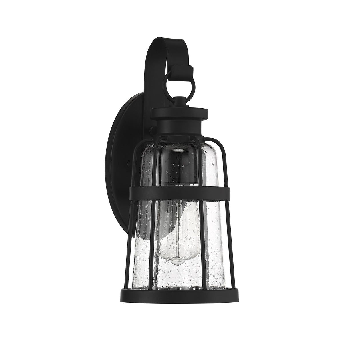 Savoy House Quinton 13.25in 1-Light Outdoor Wall Lantern | Coastal Matte Black and Clear Seeded Glass | Front Door & Patio | Model L5-2940-BK