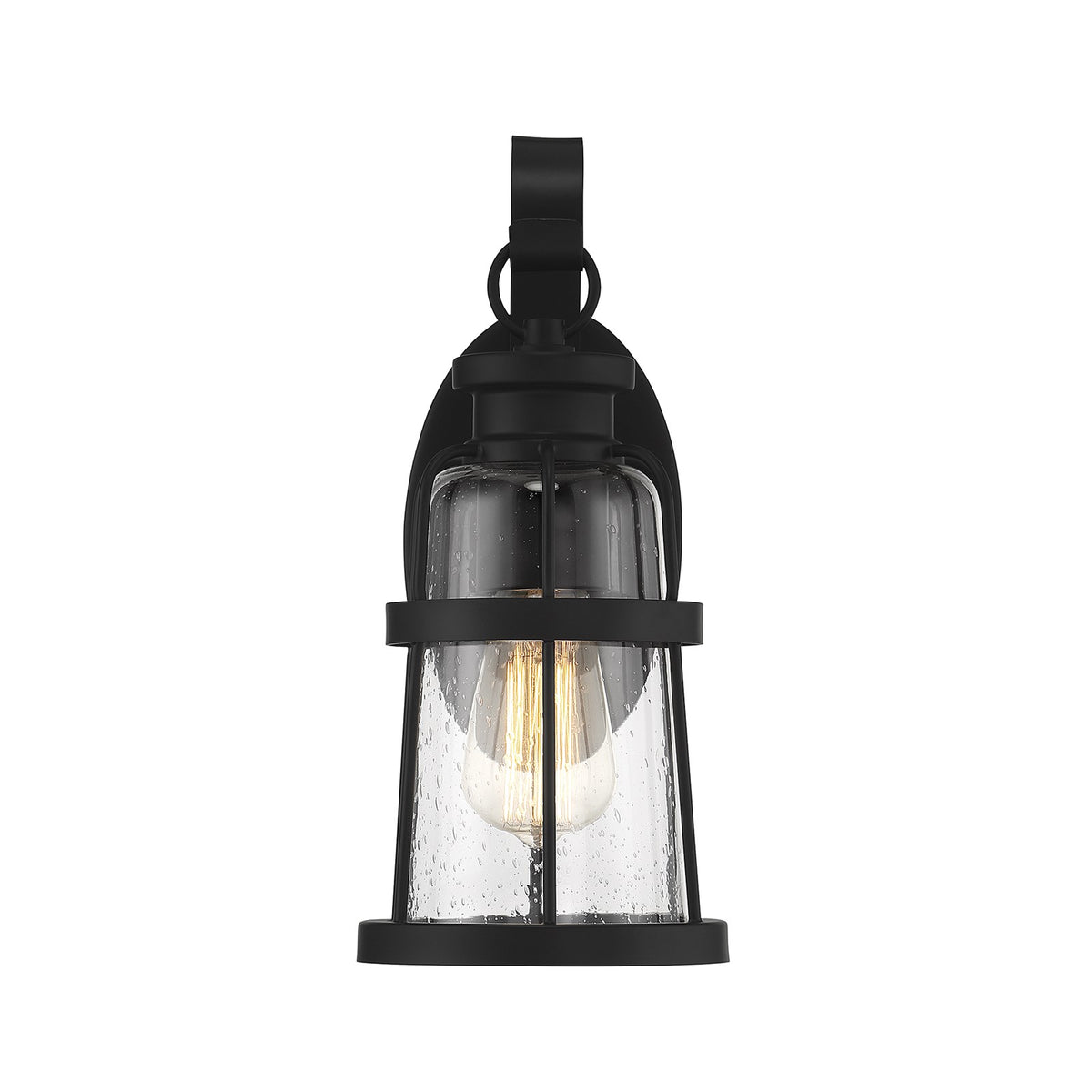 Savoy House Quinton 13.25in 1-Light Outdoor Wall Lantern | Coastal Matte Black and Clear Seeded Glass | Front Door & Patio | Model L5-2940-BK