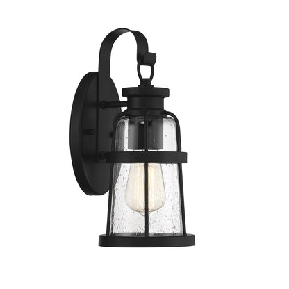 Savoy House Quinton 13.25in 1-Light Outdoor Wall Lantern | Coastal Matte Black and Clear Seeded Glass | Front Door & Patio | Model L5-2940-BK