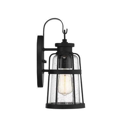 Savoy House Quinton 13.25in 1-Light Outdoor Wall Lantern | Coastal Matte Black and Clear Seeded Glass | Front Door & Patio | Model L5-2940-BK