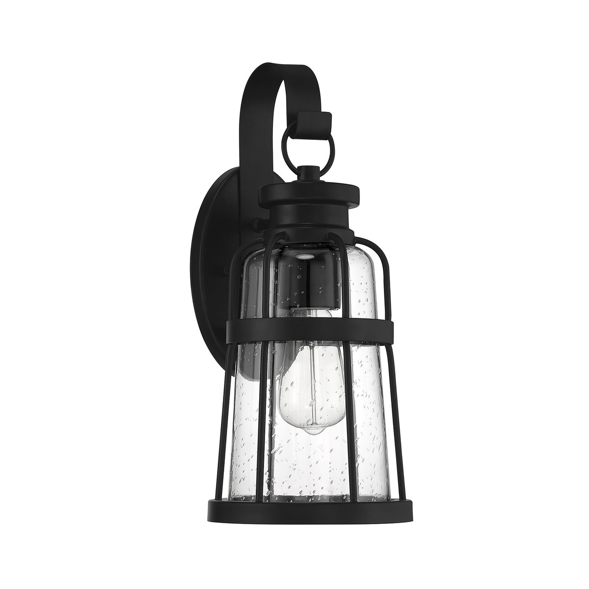 Savoy House Quinton 16in 1-Light Outdoor Wall Lantern | Coastal Matte Black and Clear Seeded Glass | Front Porch & Patio | Model L5-2941-BK