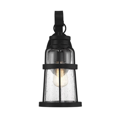 Savoy House Quinton 16in 1-Light Outdoor Wall Lantern | Coastal Matte Black and Clear Seeded Glass | Front Porch & Patio | Model L5-2941-BK