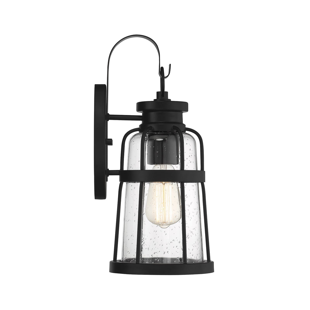 Savoy House Quinton 16in 1-Light Outdoor Wall Lantern | Coastal Matte Black and Clear Seeded Glass | Front Porch & Patio | Model L5-2941-BK