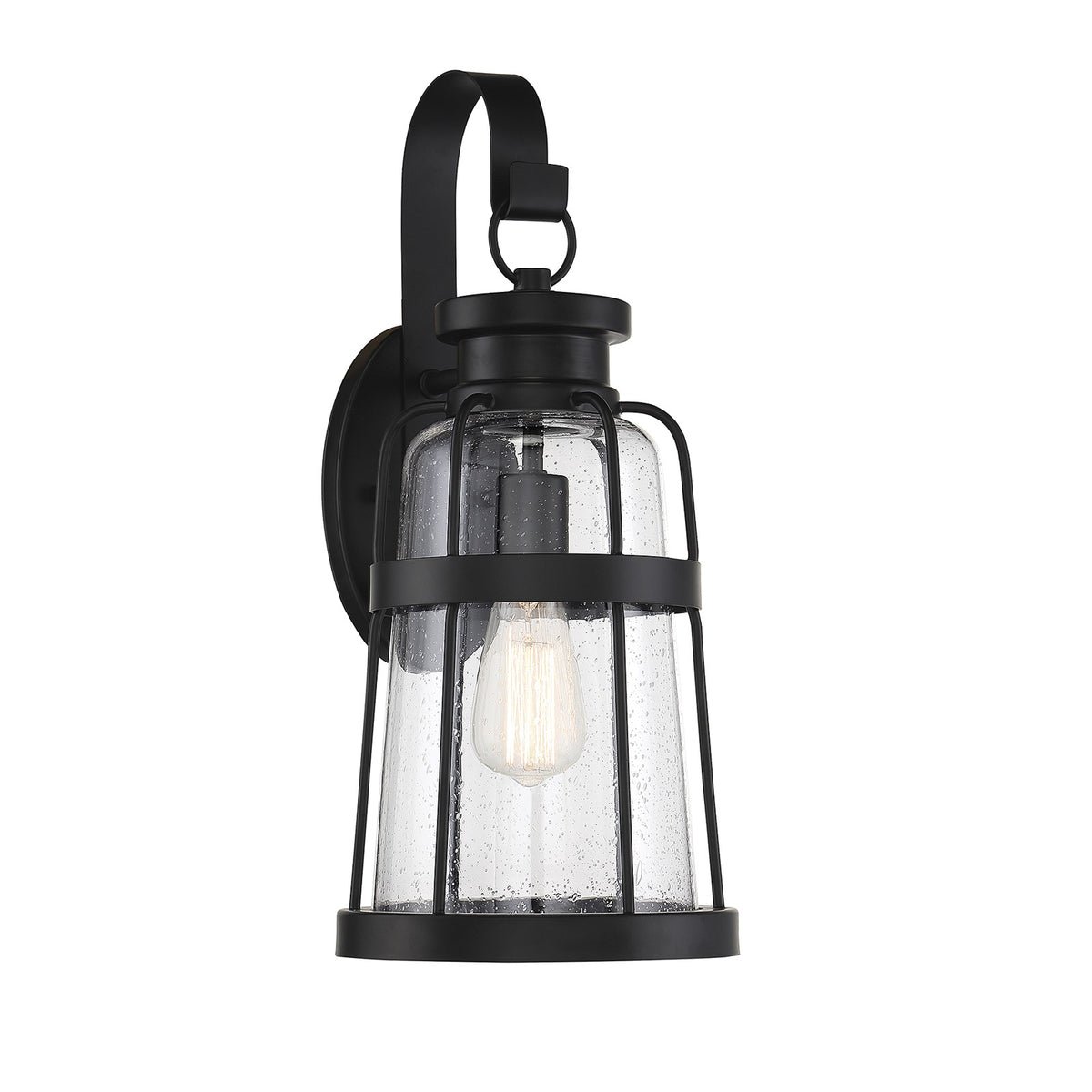 Savoy House Quinton 20in 1-Light Outdoor Wall Lantern | Coastal Matte Black and Clear Seeded Glass | Front Porch & Patio | Model L5-2942-BK