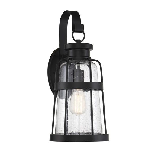 Savoy House Quinton 20in 1-Light Outdoor Wall Lantern | Coastal Matte Black and Clear Seeded Glass | Front Porch & Patio | Model L5-2942-BK