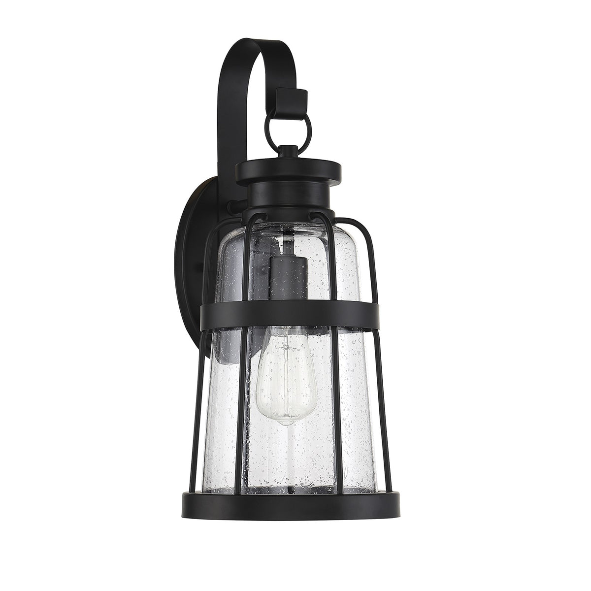 Savoy House Quinton 20in 1-Light Outdoor Wall Lantern | Coastal Matte Black and Clear Seeded Glass | Front Porch & Patio | Model L5-2942-BK