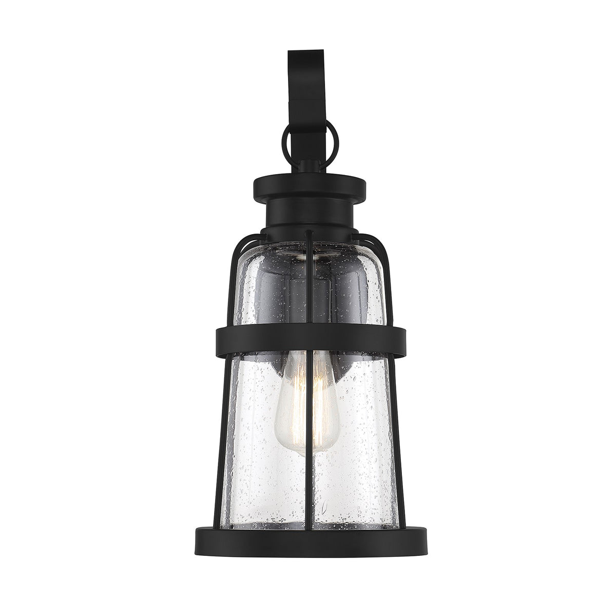 Savoy House Quinton 20in 1-Light Outdoor Wall Lantern | Coastal Matte Black and Clear Seeded Glass | Front Porch & Patio | Model L5-2942-BK