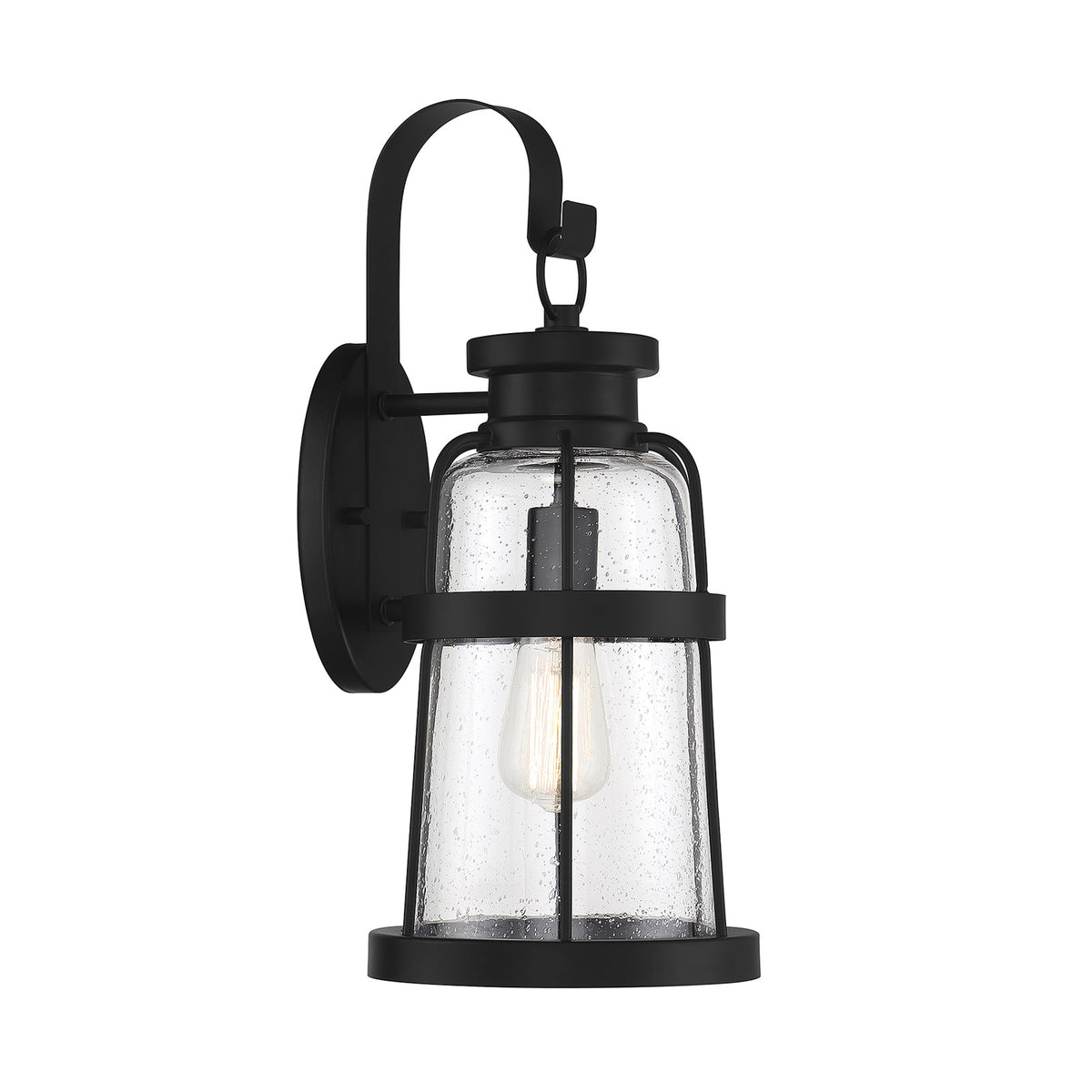 Savoy House Quinton 20in 1-Light Outdoor Wall Lantern | Coastal Matte Black and Clear Seeded Glass | Front Porch & Patio | Model L5-2942-BK