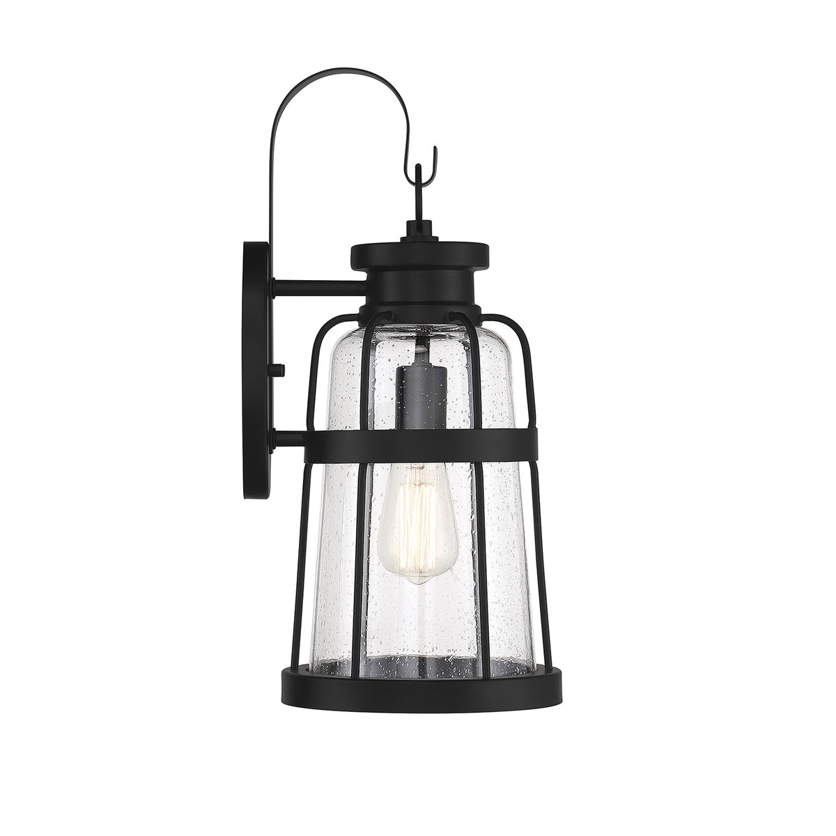 Savoy House Quinton 20in 1-Light Outdoor Wall Lantern | Coastal Matte Black and Clear Seeded Glass | Front Porch & Patio | Model L5-2942-BK