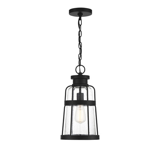 Savoy House Quinton 16.5in 1-Light Outdoor Hanging Lantern | Coastal Matte Black and Clear Seeded Glass | Covered Patio & Porch | Model L5-2943-BK