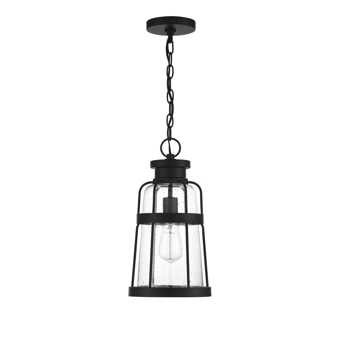 Savoy House Quinton 16.5in 1-Light Outdoor Hanging Lantern | Coastal Matte Black and Clear Seeded Glass | Covered Patio & Porch | Model L5-2943-BK