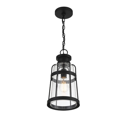 Savoy House Quinton 16.5in 1-Light Outdoor Hanging Lantern | Coastal Matte Black and Clear Seeded Glass | Covered Patio & Porch | Model L5-2943-BK