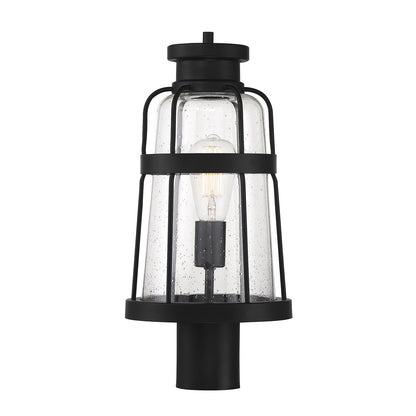 Savoy House Quinton 18.75in 1-Light Outdoor Post Lantern | Coastal Matte Black and Clear Seeded Glass | Driveway & Walkway | Model L5-2944-BK