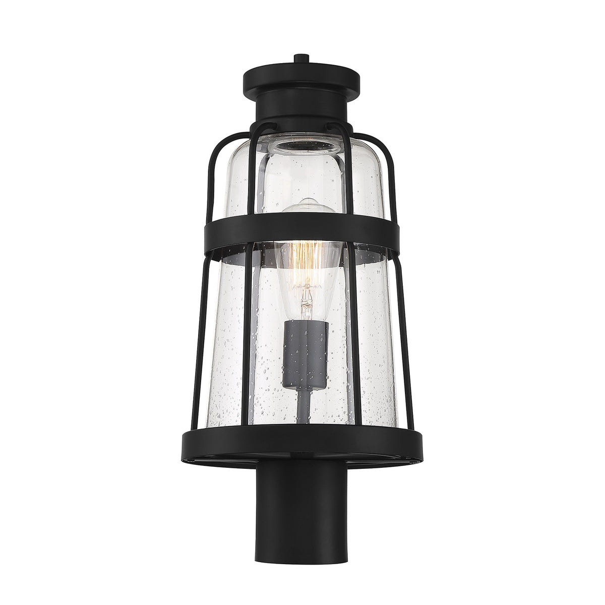 Savoy House Quinton 18.75in 1-Light Outdoor Post Lantern | Coastal Matte Black and Clear Seeded Glass | Driveway & Walkway | Model L5-2944-BK