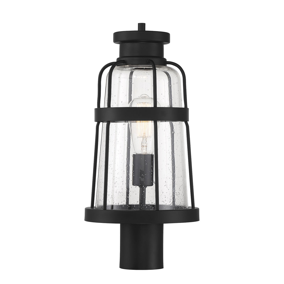 Savoy House Quinton 18.75in 1-Light Outdoor Post Lantern | Coastal Matte Black and Clear Seeded Glass | Driveway & Walkway | Model L5-2944-BK